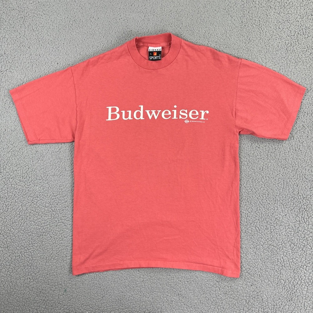 VTG 90s Signal Sports Budweiser Shirt Men XL Salmon Red Single Stitch USA Made